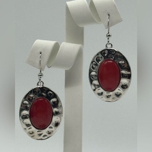 INC Silver Tone Post Dangling Earnings with Large Stone - Picture 1 of 8